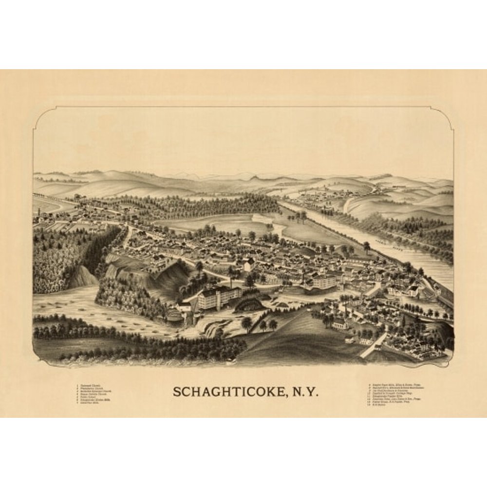 Historic Map of Schaghticoke New York 1889 Rensselaer County Poster