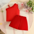thumbnail image 3 of Liyamei Summer Toddler Girls Sleeveless Vest T Shirt Tops Floral Skirt Shorts Outfits Girls Casual Sets Size Red 6-9 Months, 3 of 3