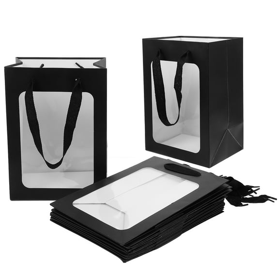 12 Pieces Black Paper Gift Bags with Clear Window Perfect for Home Use and Party Decorations Small