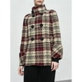 thumbnail image 4 of Womens Plaid Wool Trench Pea Coat Winter Dressy Double Breast Stand Collar Jacket Deep Red S, 4 of 8