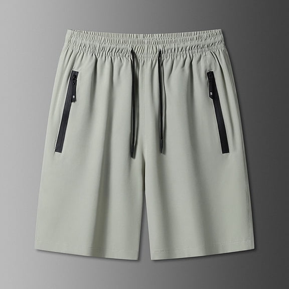 Ceisia Men's Summer Solid Color Quick-Dry Casual Shorts with Elastic Drawstring Waist Zippered Pockets 5/8 Length Sports Pants Khaki Gifts for Father 4X
