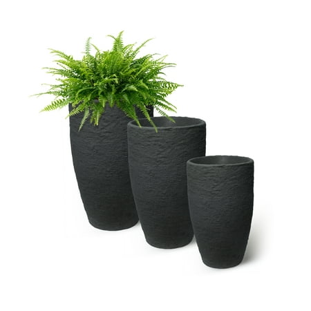 Algreen Athena Planter, 24-Inch Height by 15-In., Self-Watering Planter, 100% Recycled Black