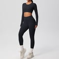thumbnail image 2 of Womens Workout Sets 2 Piece Seamless Long Sleeve Crew Neck Crop Top Shirts Scrunch Leggings Gym Yoga Outfits, 2 of 5