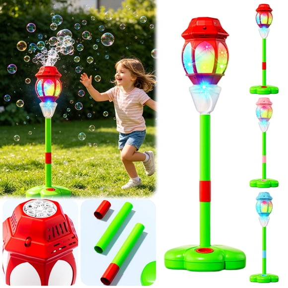 Standing Bubble Machine for Kids, Height Adjustable Up to 37 Inches, Remote Control Automatic Bubble Maker with Light & Music for Birthday Party Gift(Pink)