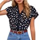 thumbnail image 1 of Blusa superior de camiseta de lunares negros con cuello en V estampado de verano de moda sexy informal para mujer Pompotops  lopia999593, 1 of 9