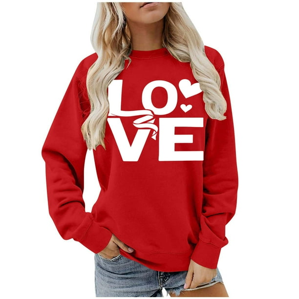 Ounisa Womens Valentines Sweatshirt Love Heart Graphic Print Pullover Casual Long Sleeve Valentine's Blouse Top