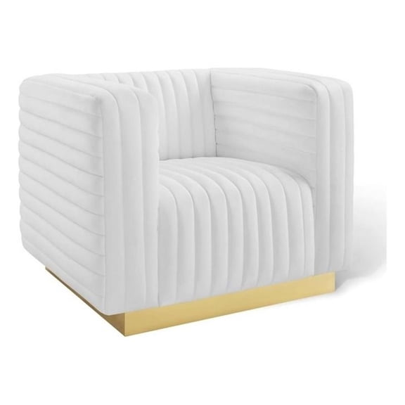 Maklaine Channel Tufted Performance Velvet Accent Armchair in White