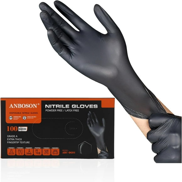 ANBOSON Black Nitrile Gloves,6mil Gloves Latex Free, Powder-Free Textured Fingertips Gloves for Cleaning,Food Handling
