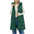 thumbnail image 5 of Pxkloy Plus Size Winter Vests for Women Hooded Solid Color Outerwear Long Puffer Soft Casual Jackets Quilted Padded Full Zip Coats Green,XXL, 5 of 8