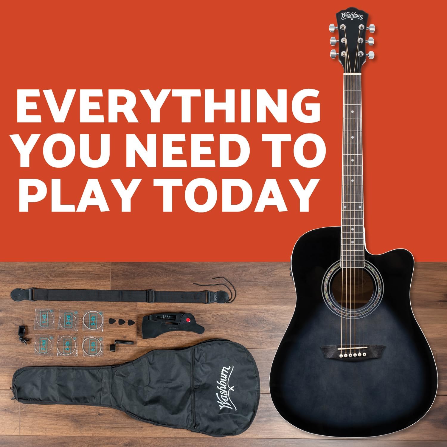 Washburn WA90CE Acoustic-Electric Guitar Kit with Tuner photo 2