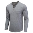 thumbnail image 2 of Men Casual Long Sleeve T-shirt Henley Grandad V Neck Button Muscle Tee Shirt Top, 2 of 10