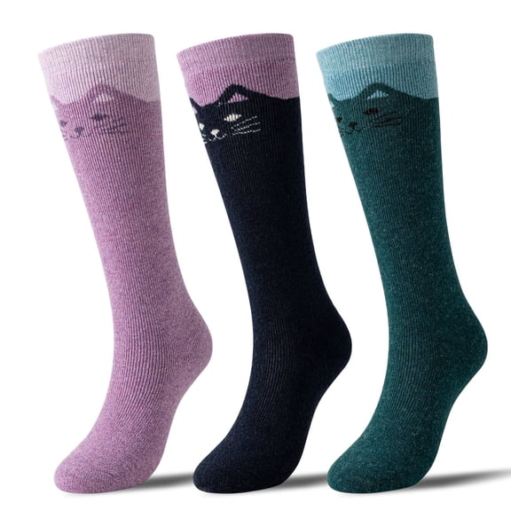 3 Pairs Kids Merino Wool Knee High Socks Boys Girls Thermal Warm Thick Cushioning Socks for Winter Snow Ski