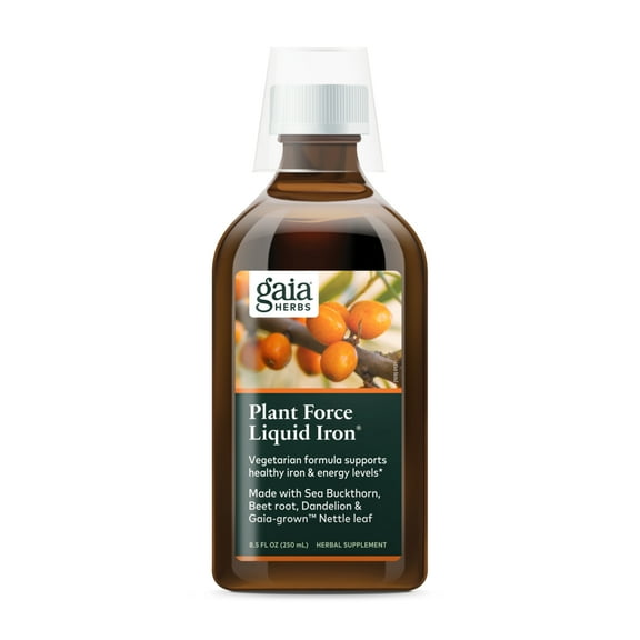 Gaia Herbs Plant Force Liquid Iron - Vegetarian Iron Supplement to Help Maintain Healthy Iron & Energy Levels - with Star Anise, Sea Buckthorn, Beet Root, Dandelion & Nettle - 8.5 Fl Oz (25 Servings)
