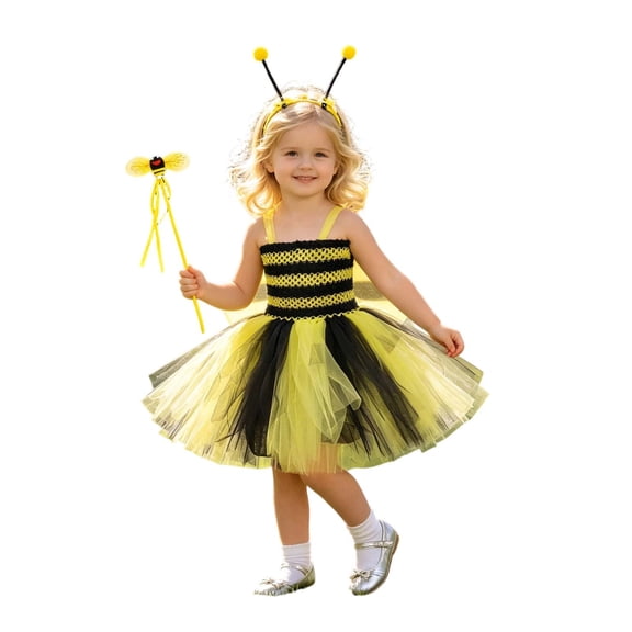 SUXIAN Little Girl Dresses Sleeveless Cartoon Holiday Party Performance Outfit 2 9 Years Girls Summer Dress Yellow_002 8-9 Years