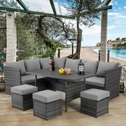 AECOJOY 7 Piece Patio Conversation Set, Outdoor Sectional Sofa Rattan Wicker Dining Furniture, Gray