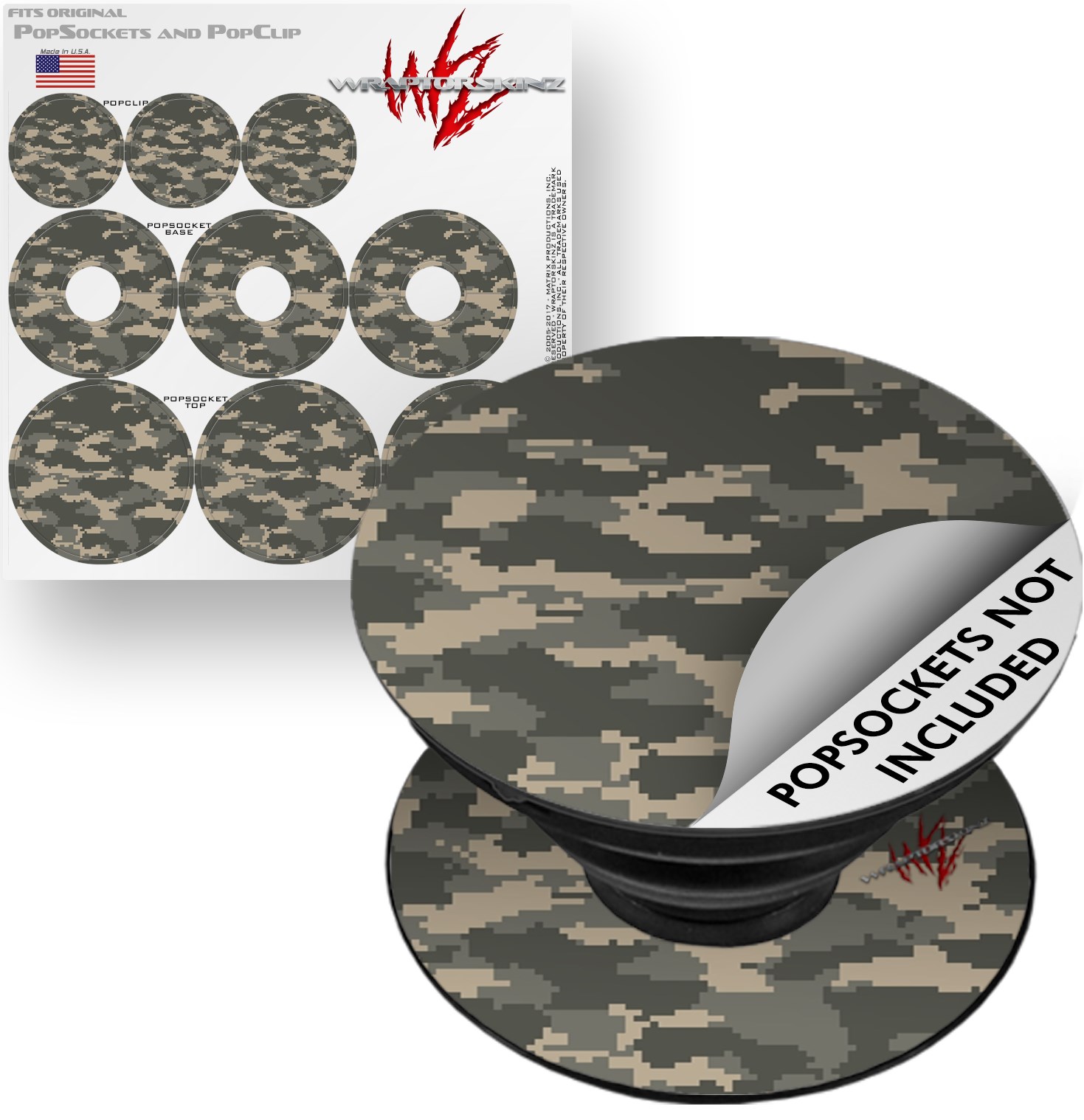 Decal Style Vinyl Skin Wrap 3 Pack for PopSockets WraptorCamo Digital Camo Combat (POPSOCKET NOT INCLUDED) by WraptorSkinz