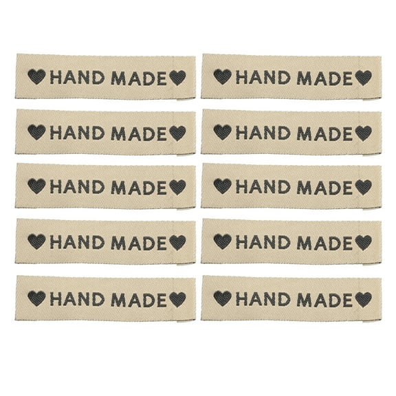 Uxcell 20pcs Handmade with Love Sewing Labels Embroidered Label Tags 2.36"L Sew on Clothing Garment Brown