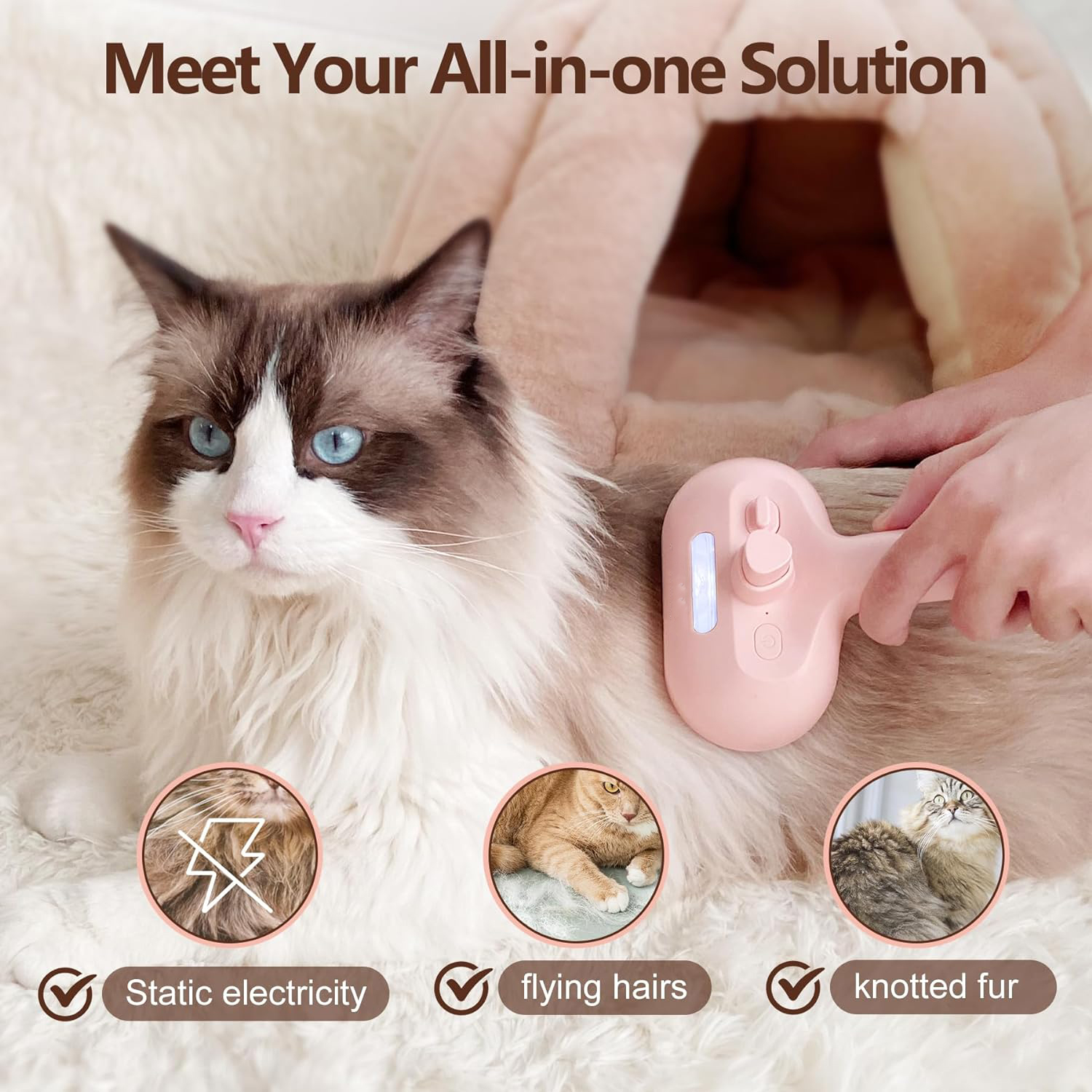 L&W BROS. Self Cleaning Cat Steam Brush, Pet Grooming Brush for Shedding and Detangling, for Dogs and Cats, Pink