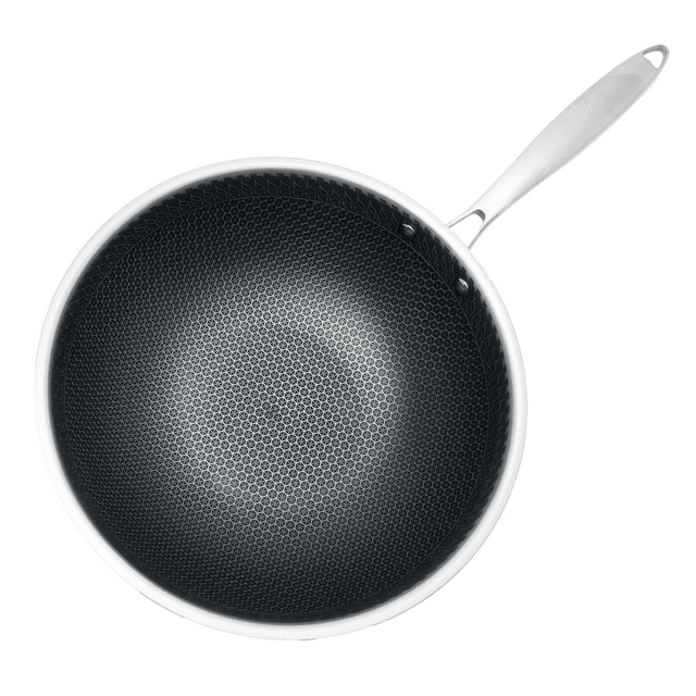 Sarten WOK de Acero Inoxidable 3 Capas Antiadherentes y Tapa de Vidrio Templado plateado 32 cm