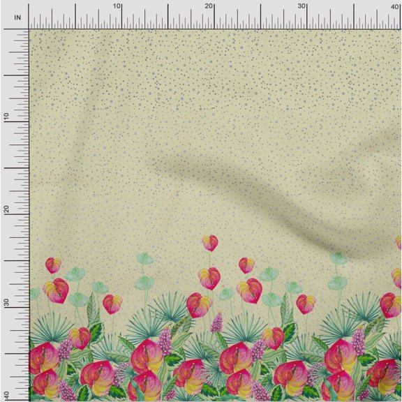 oneOone Viscose Chiffon Fabric Dot & Leaves Panel Print Fabric By Yard 42 Inch Wide