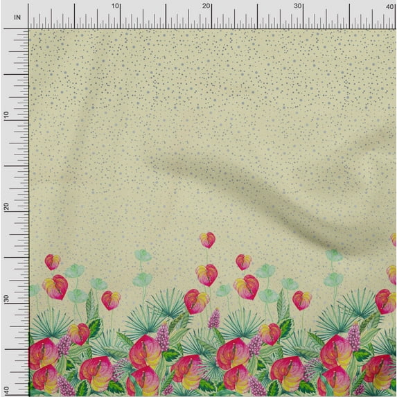 oneOone Organic Cotton Voile Fabric Dot & Leaves Panel Decor Fabric Printed BTY 42 Inch Wide