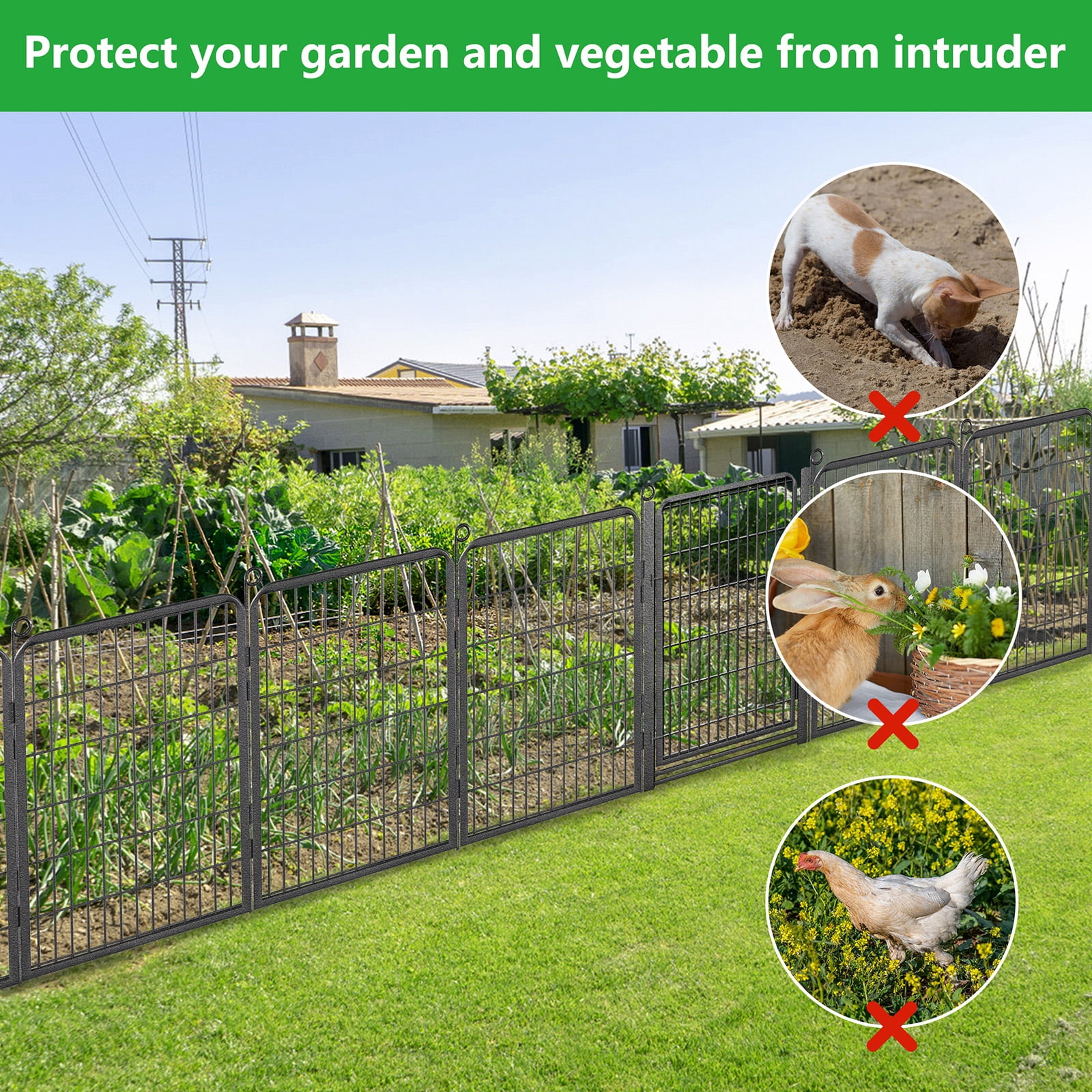 Jhsomdr Decorative Metal Garden Fence 40in (H) 2 Panels Heavy Duty Iron Wire Fence Outdoor Animal Barrier No Dig Garden Fencing for Yard Landscape
