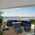 thumbnail image 3 of Topbuy 9 Pieces PE Rattan Wicker Sofa with 42" 60,000 BTU Gas Fire Pit Table Space-Saving Patio Conversation Set with Storage Navy Blue, 3 of 10