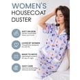 thumbnail image 2 of Casual Nights Women's Snap Front House Dress, Lightweight Short Sleeve Cotton-Poly Knit Duster Robe with Pockets, Mid-Calf, Floral Purple Medium, 2 of 6