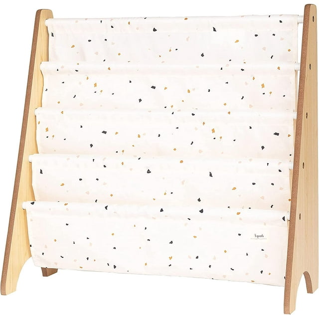 3 Sprouts Étagère à Livres pour Enfants en Tissu Recyclé, Rangement Organisateur en Terrazzo Crème pour 3 Ans et Plus