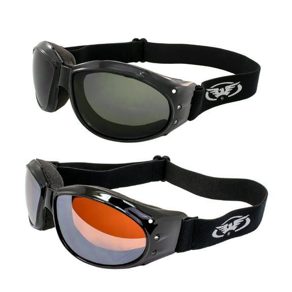 Global Vision Eliminator Motorcycle Dirt Bike Riding 2 Pair Smoke Lens & Driving Mirror Lens & Microfiber Bag