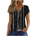 thumbnail image 2 of GaThRRgYP Women Blouses Summer Short Sleeve Tops,Women's Fashion Summer Casual Printed V-neck Button Up Short Seeved Blouses Top Black XL, 2 of 5