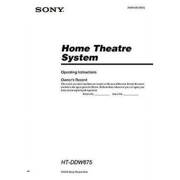 Instruction Manual ONLY for Sony STR-K675P HT-DDW675 AV Receiver Owners Manual REPRINT
