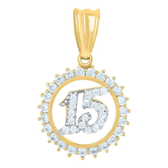 10kt Two-tone Gold Womens Cubic-Zirconia Anos 15 Quinceanera Charm Pendant