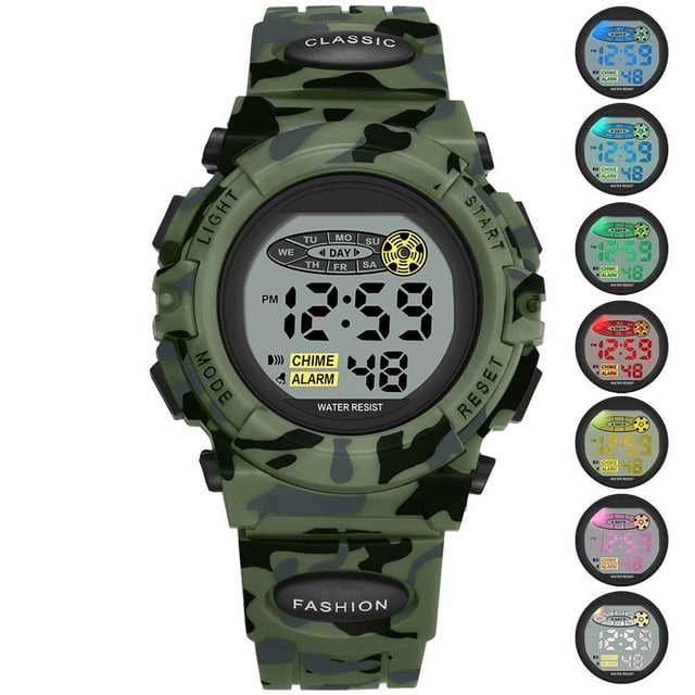Reloj Deportivo Digital ANGGREK LED 7 Colores Resistente Al Agua Para Niños