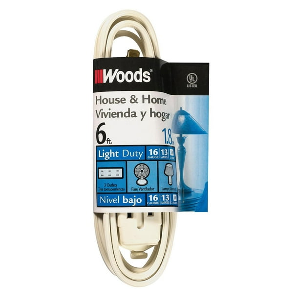 Woods 0600W 16/2 6' White Cube Extension Cord with Power Tap Walmart