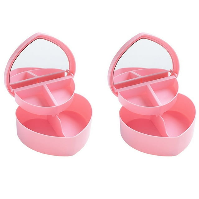 2X Cajas de Joyería en Forma de Corazón, Almacenamiento de Joyas de Plástico Rosa, Cajas de Joyería en Forma de Corazón Cajas de Papelería Cajón Caja de Maquillaje