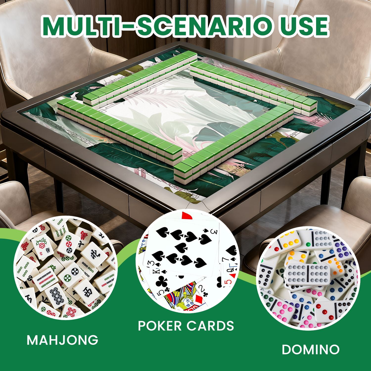 Mahjong Mat 31.5" x 31.5" Floral seamless green banana leaves pink Bromeliaceae plant Non-Slip Noise Reduction American Mahjong Tiles Table Cover for Dominoes Poker Card Board Games Gift