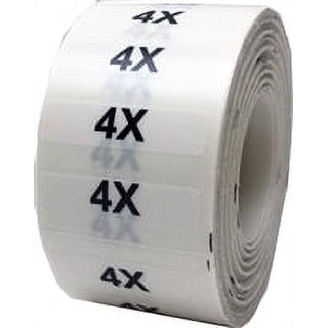 Clear 4X Clothing Size Strip Stickers | 1.25 x 5" Inches Wide | 125 Pack