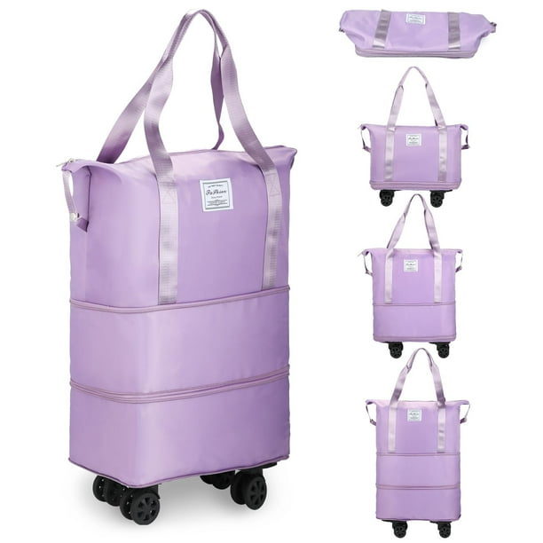 Bolsa de viaje con ruedas VOOWO, expandible, de 28 a 58 litros, color morado