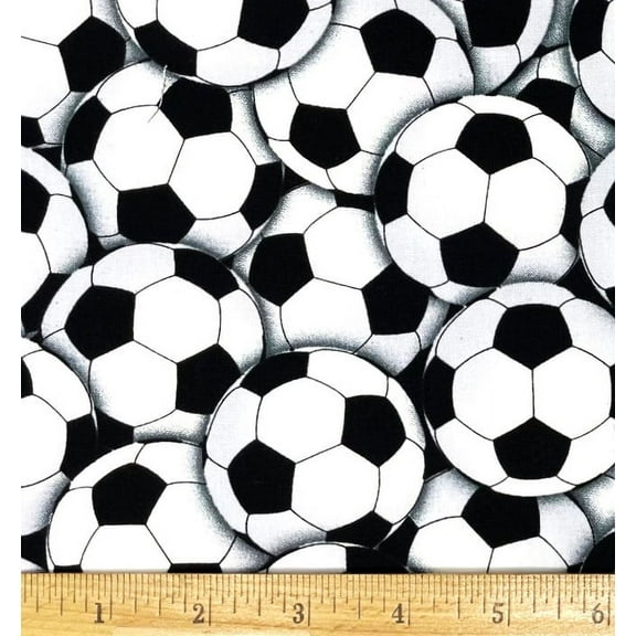 1 Fat Quarter - Soccer Balls in Packed in Black & White Cotton Fabric - 21" X 18"