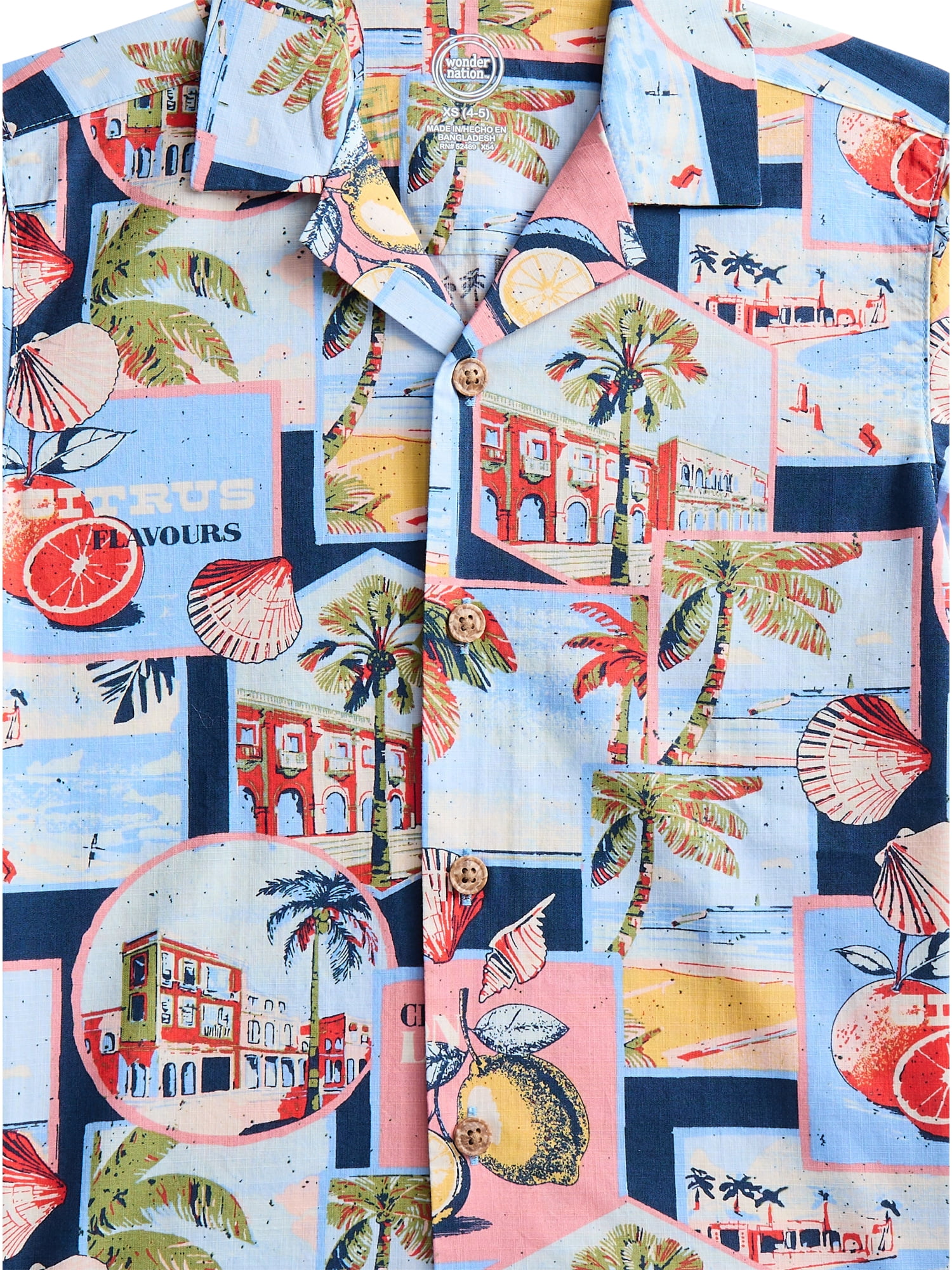 Wonder Nation Boys' Cotton Camp Shirt with Short Sleeves, Sizes 4-18 & Husky
