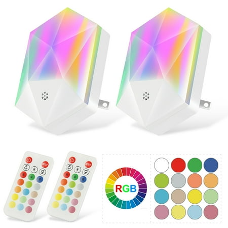 

2Pack LED Night Light 16 Colors RGB Night Lamp Plug Type Dimmable Brightness with Remote Control for Baby Children Room Bedroom Corridor Hallway Stairs