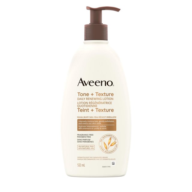 Aveeno Lotion Régénératrice Quotidienne pour le Teint et la Texture, Sans Parfum, Peau Sèche & Kératose Pilaire, Extrait d'Avoine, Vitamine B3