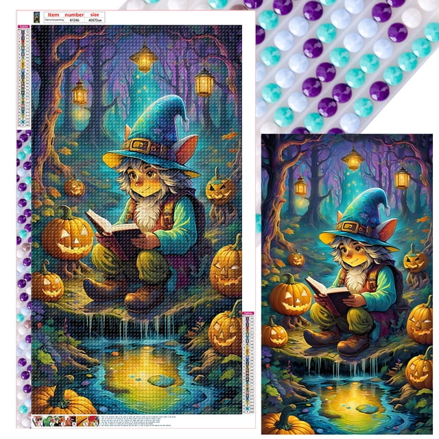 (K1246) Serie Dibujos Animados Linterna Calabaza Y Abuelo en El Resina 40x70CM