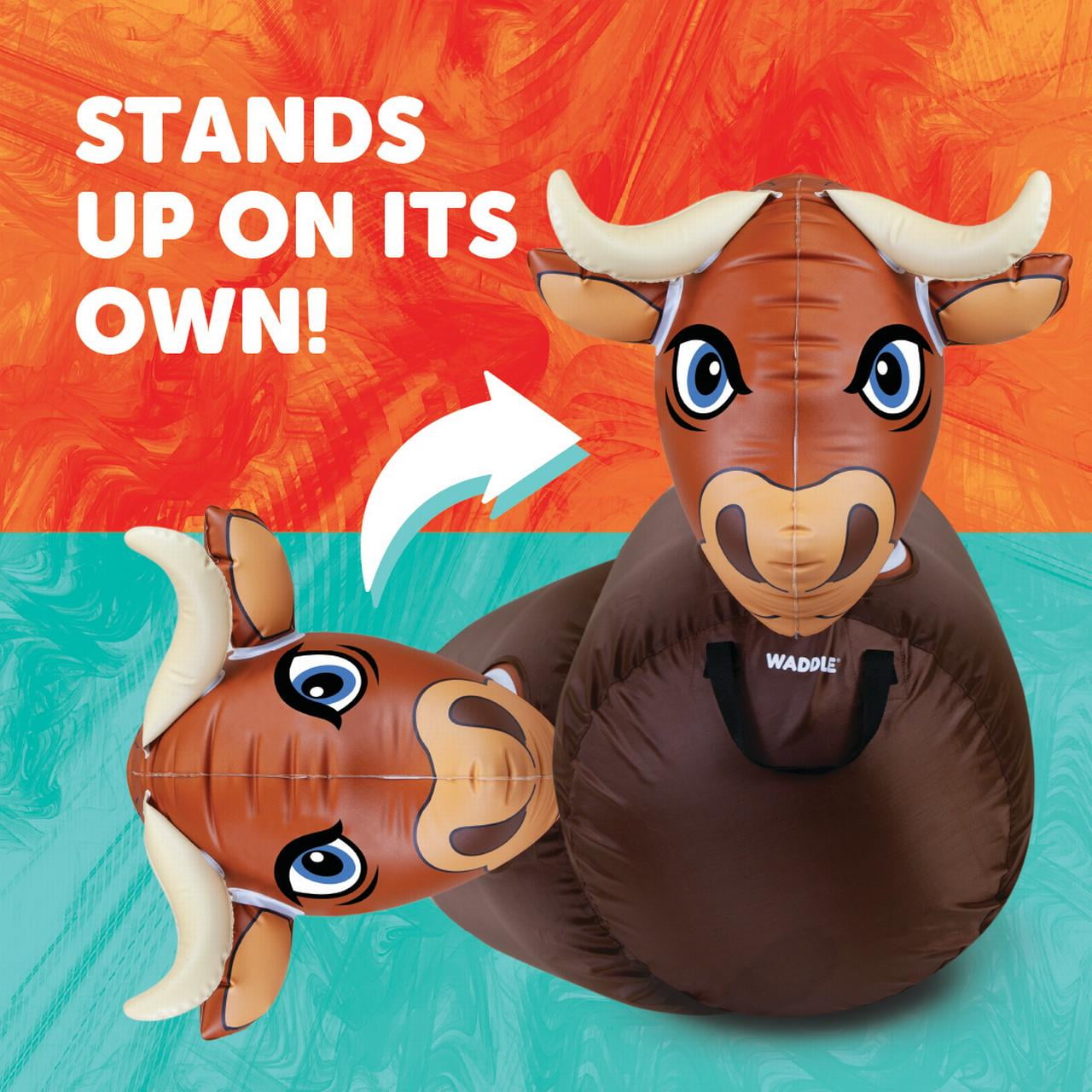 Waddle Large Brown Bull Hip Hopper Inflatable Hopping Animal Bouncer , 250lbs , Ages 5+