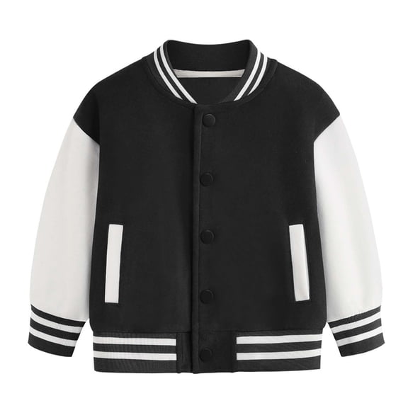 Huowey Baby Boy Girl Coat Autumn Winter Thickened Baseball Jacket Boys Girls Varsity Sports Track Coat Striped Sweatshirts,Black,18-24 Months