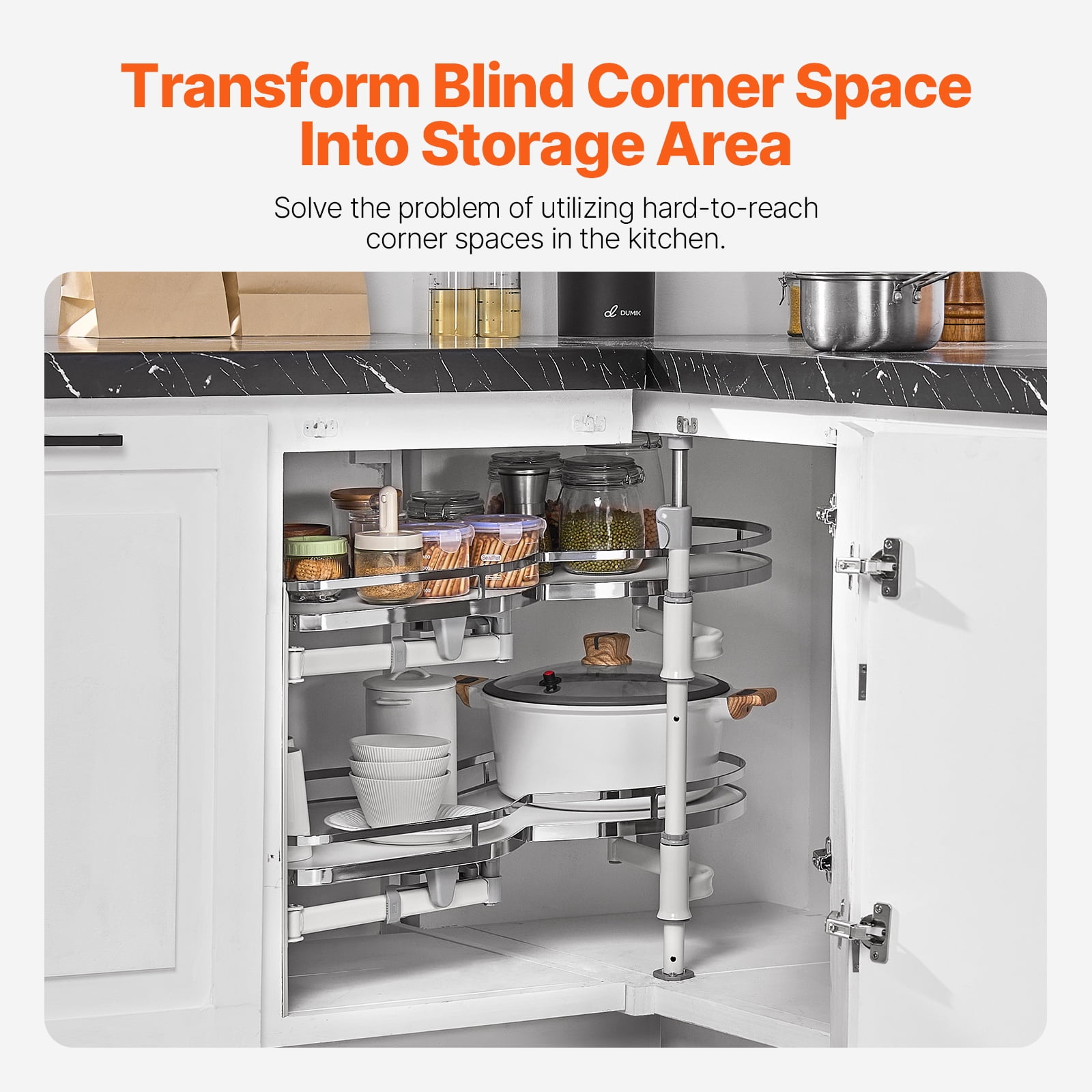 KFFKFF Under Sink Organizer, 2-Tier Pull Out Cabinet Organizer, 36-inch Left Blind Corner Cabinet Swing Tray , Adjustable 2-Tier Pull Out Organizer with Left Opening