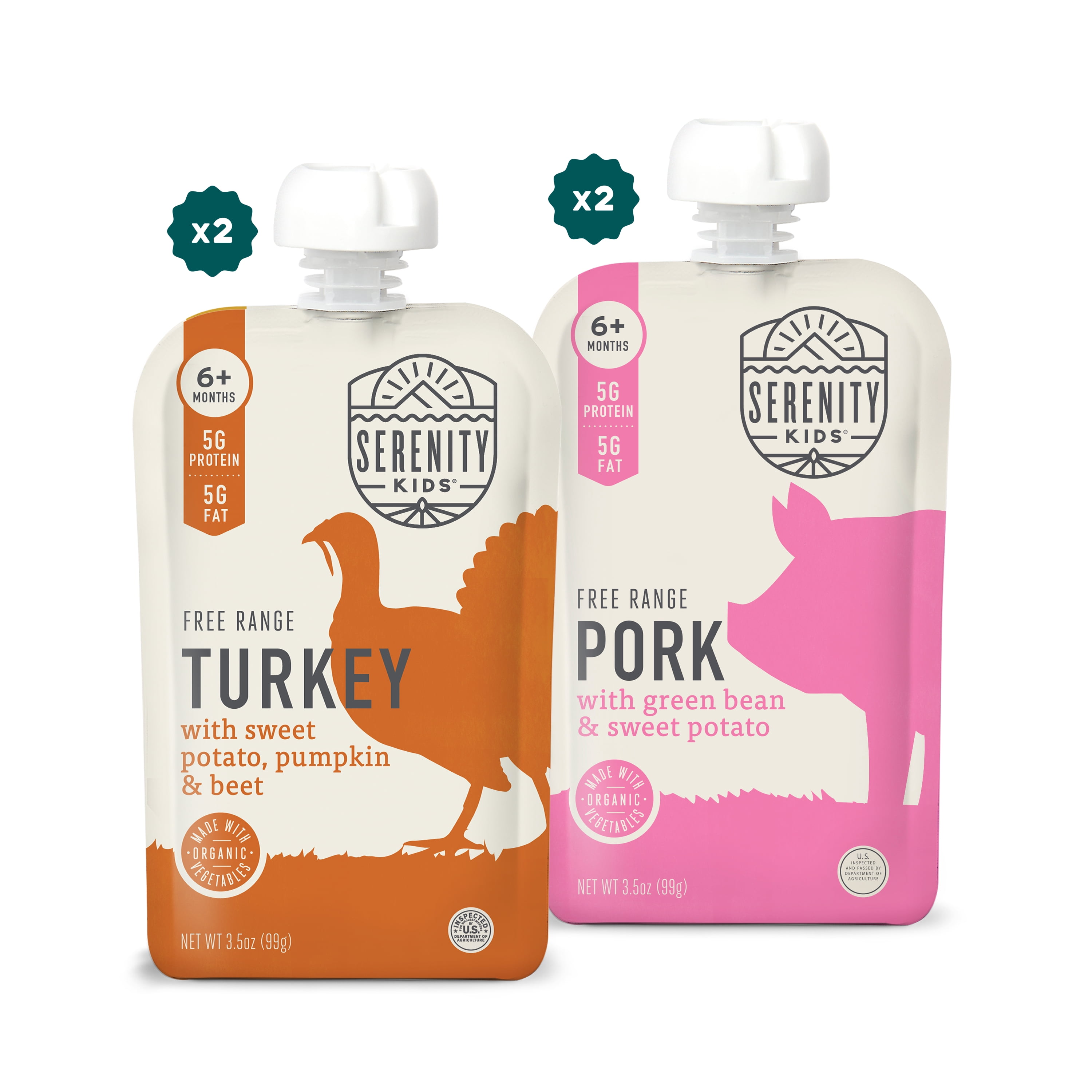 (4 pack) Serenity Kids Free Range Pork and Turkey Baby Food with Organic Vegetables Variety Pack - 4pk/3.5oz