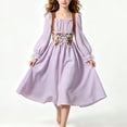 thumbnail image 5 of Girls Victorian Style Dress Puff Sleeve Square Neck Cinched Waist Midi Dress Big Girls Elegant Lace Cuff Tunic Outfits Purple 8-9 Years, 5 of 8