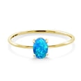 thumbnail image 2 of Gem Stone King 10K Yellow Gold Blue Simulated Opal Women Engagement Ring (0.50 Ct Oval Cabochon Cut 6X4MM), 2 of 6